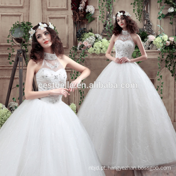 Estilo moderno vestido de noiva branco vestido de bola de cristal amoroso longo